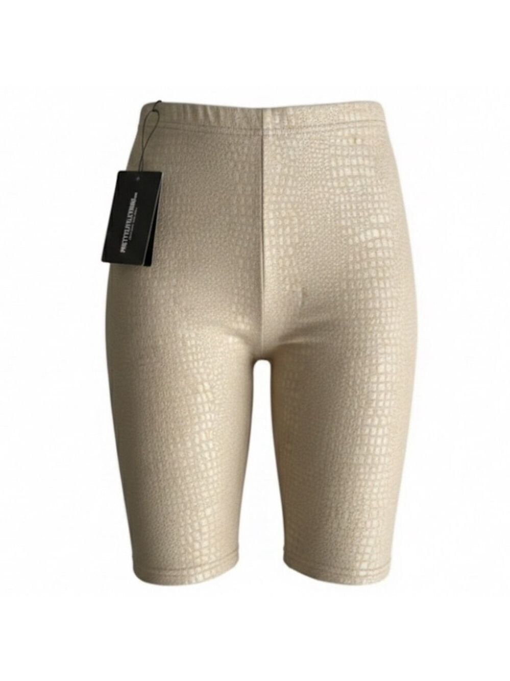 PrettyLittleThing Croc Print Cycle Shorts Size 8 | Tan Animal Print High Waist